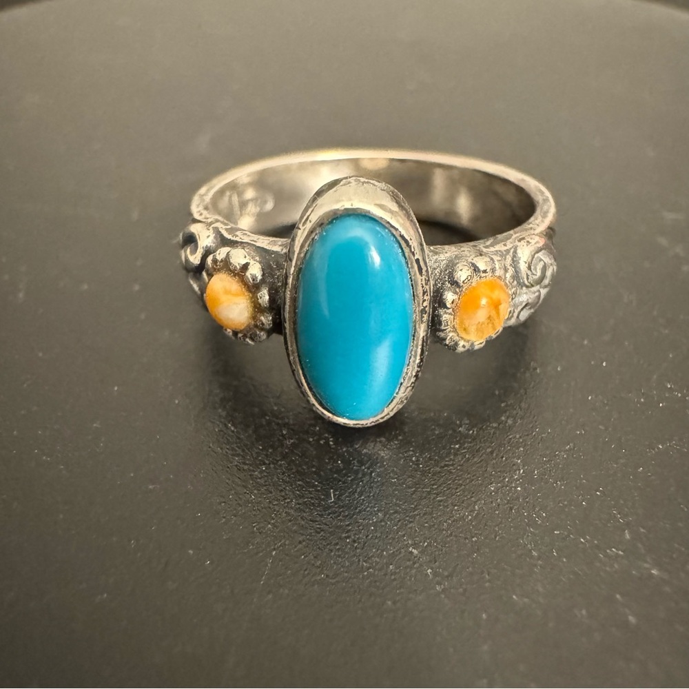Carolyn Pollack Relios Sterling Silver Turquoise & Spiny Oyster Ring